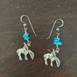 Womens Silver and Turquoise Southwest Native American Horse Earrings